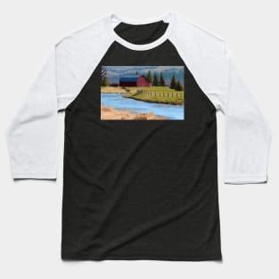 Barn Landscape Painting Baseball T-Shirt